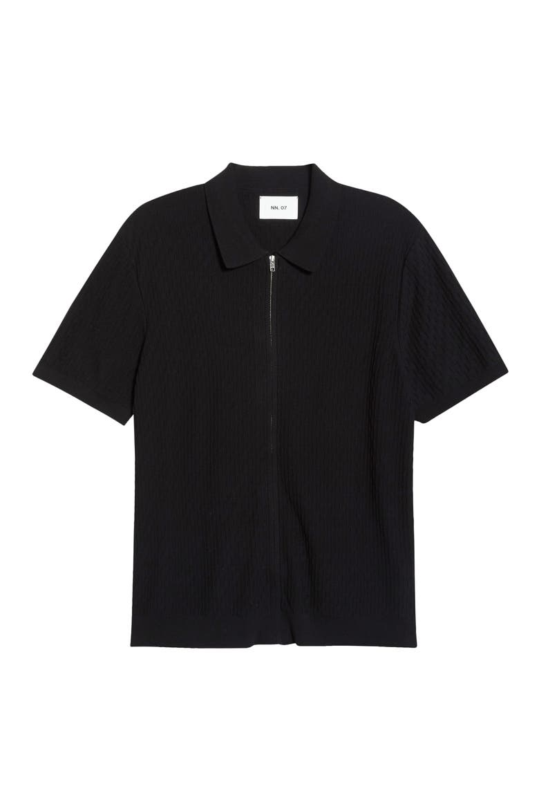 Gustav 60016 Short Sleeve Organic Cotton Zip Cardigan, Main, color, BLACK
