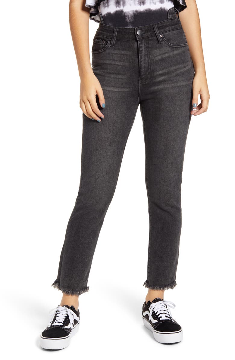 Prosperity Denim Mismatched High Waist Fray Hem Straight Leg Jeans, Main, color,