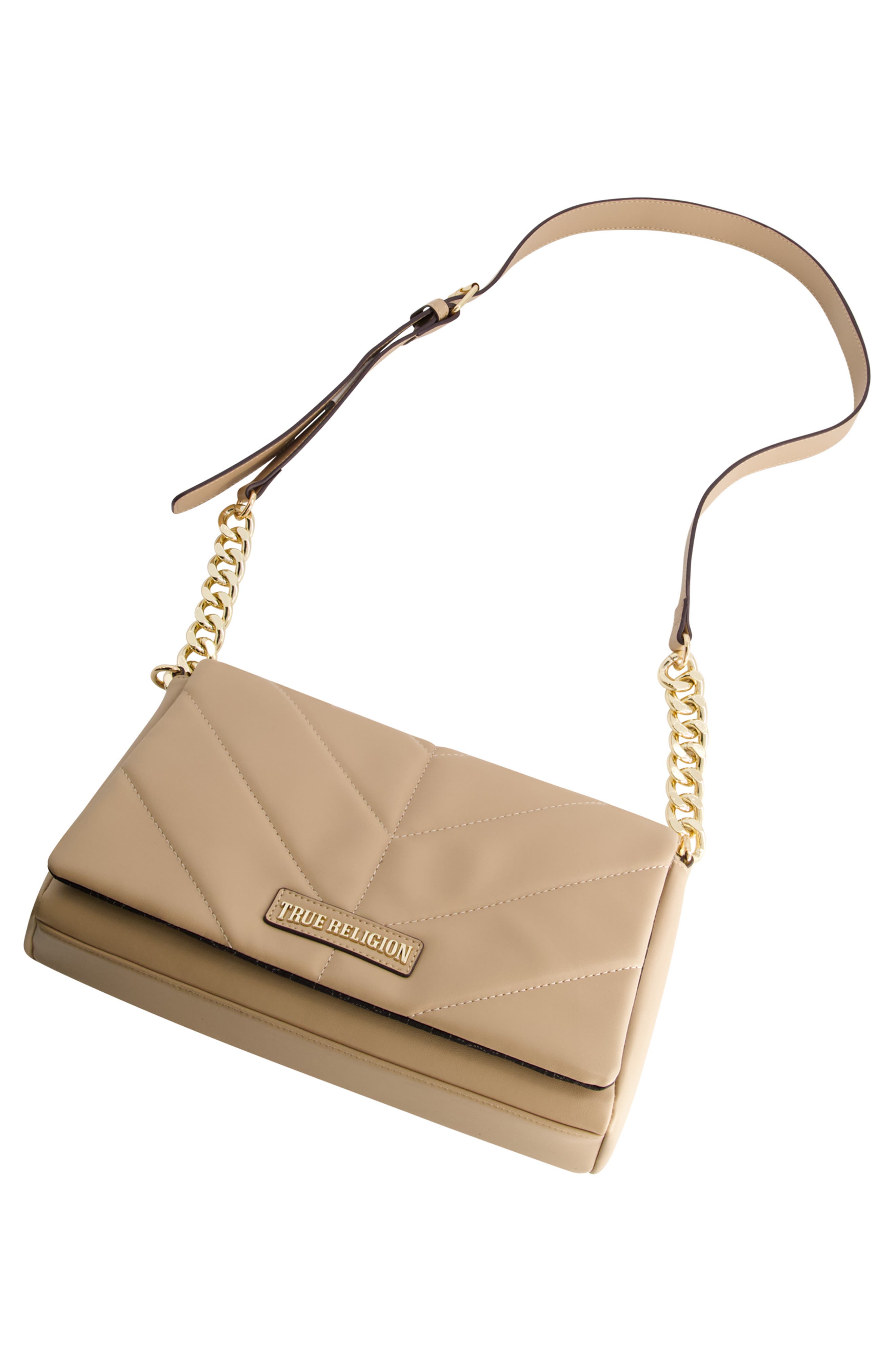 True Religion Brand Jeans Quilted Logo Crossbody Bag, Alternate, color, Camel