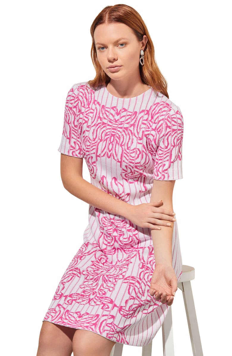 Ming Wang Jacquard Rib Dress, Alternate, color, White/ Carmine Rose