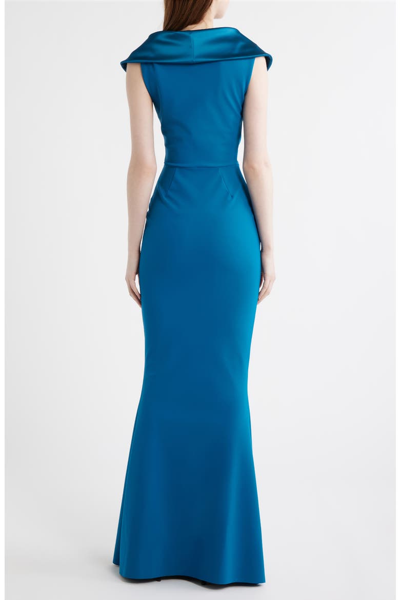Fiy Satin Trim Mermaid Gown, Alternate, color, TEAL BLUE