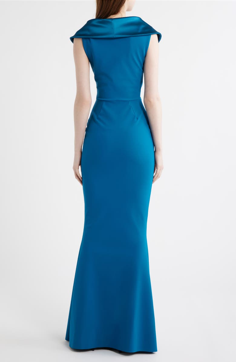 Chiara Boni La Petite Robe Fiy Satin Trim Mermaid Gown, Alternate, color, Teal Blue