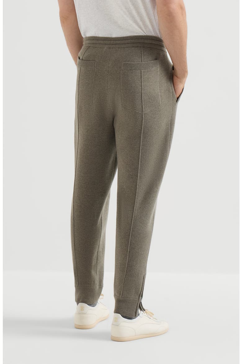 Cashmere double knit trousers with crête detail and elasticated zipper cuffs, Alternate, color, Military