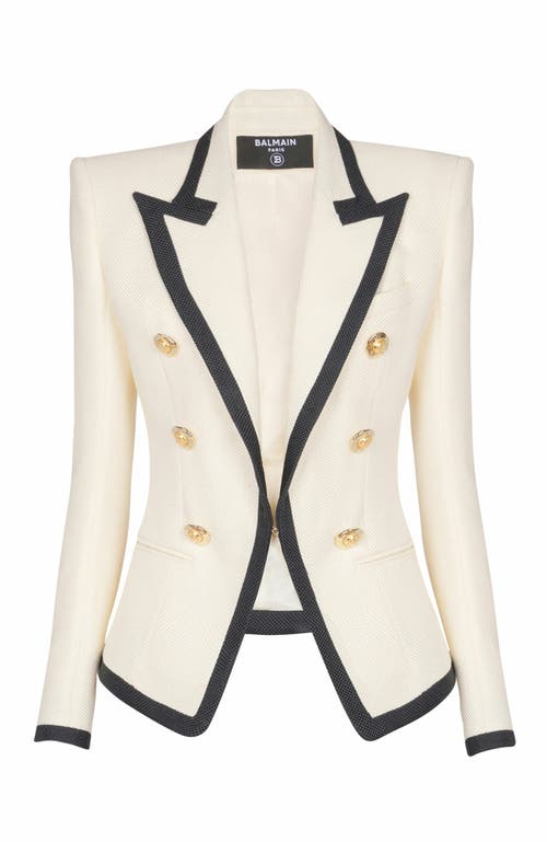 Balmain Fitted Two-tone Basketweave Jacket In White