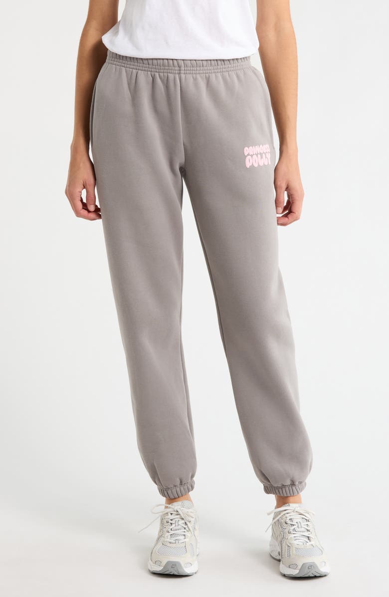 Princess Polly Puffy Logo Sweatpants, Main, color, Charcoal