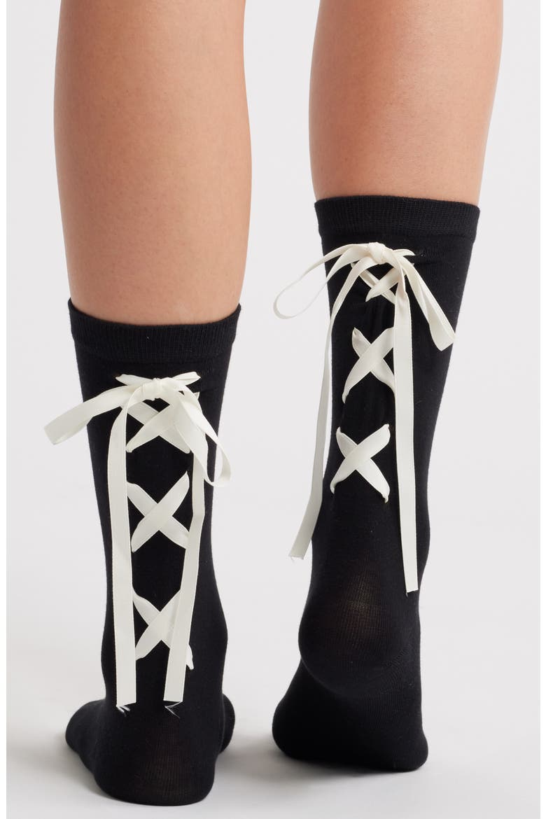 Kirra Ribbon Crew Socks, Alternate, color, BLACK
