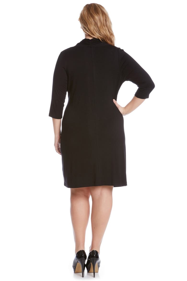 Three Quarter Sleeve Jersey Cascade Faux Wrap Dress, Alternate, color, BLACK