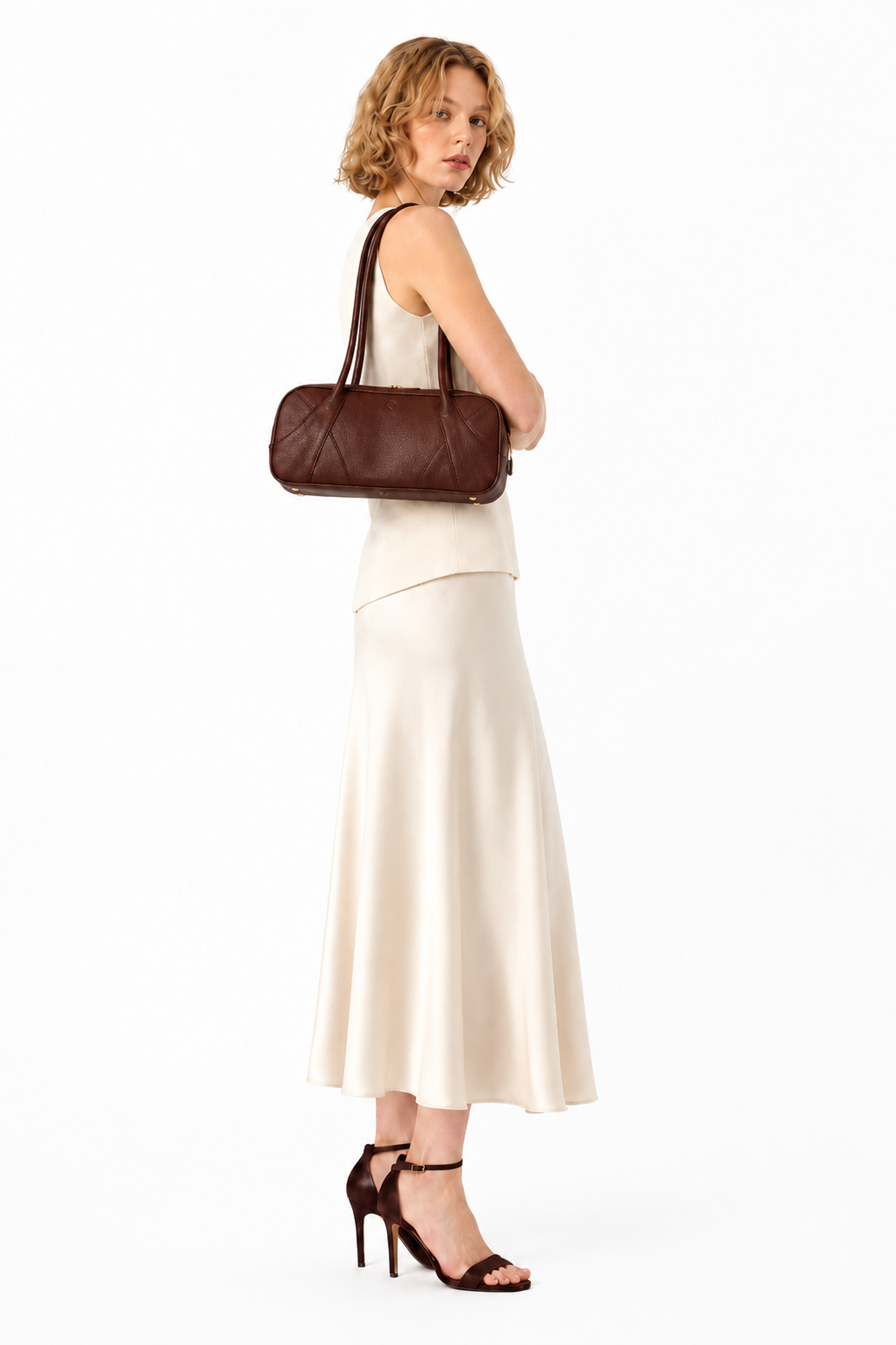 Almaira Italian Textured Leather Shoulder Bag, Alternate, color, Chocolate