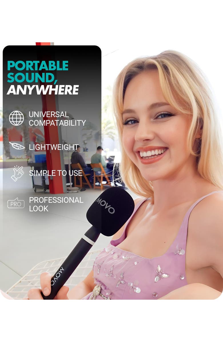 MOVO WMX-HM2 Handheld Interview Mic Adapter for Wireless Microphones with 3 Color Windscreens, Alternate, color, Black