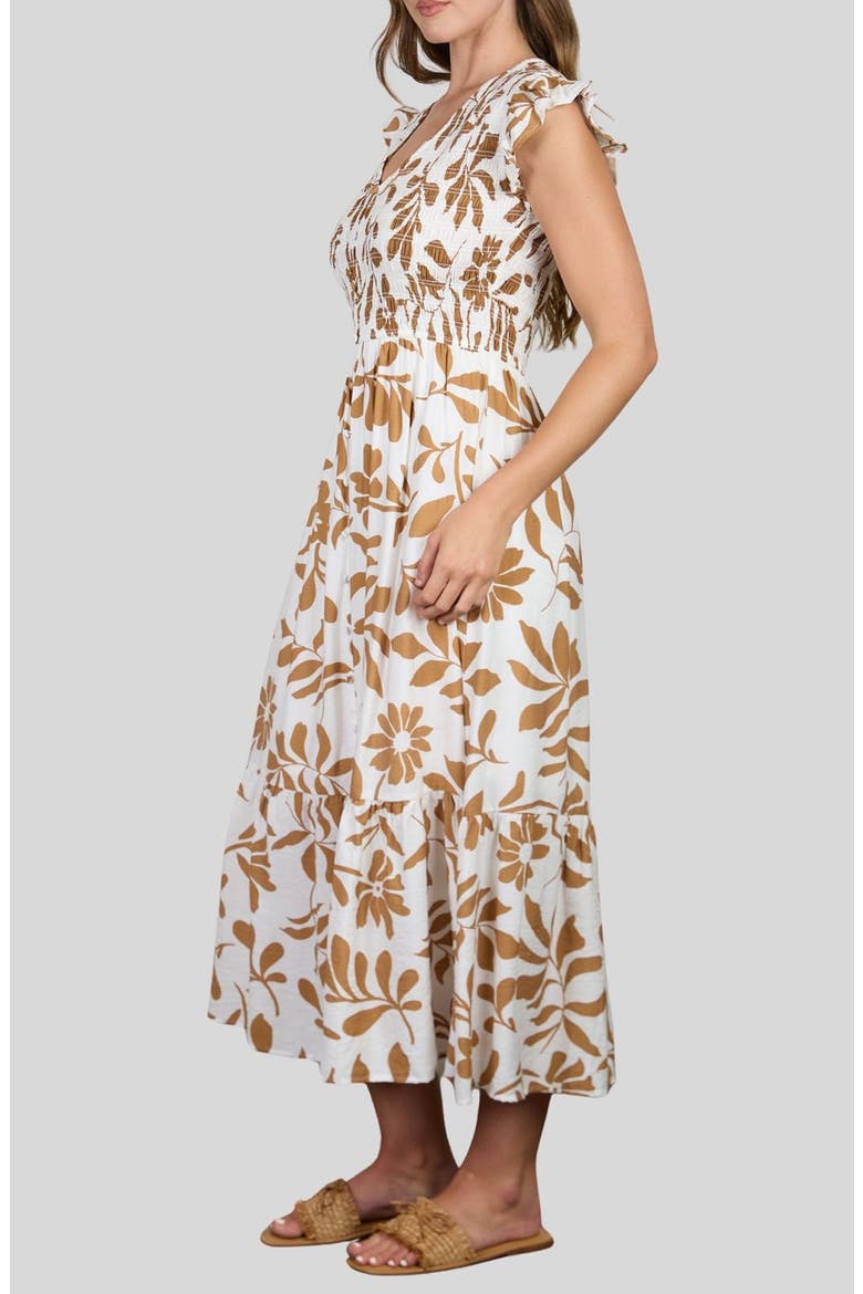 Floral Midi Dress, Alternate, color, LIGHT BROWN