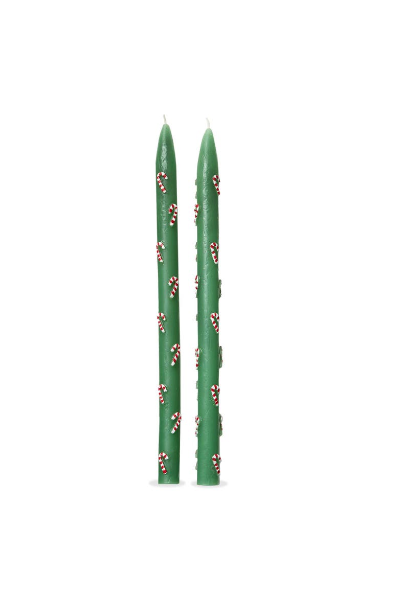 Hand Painted Candy Cane Taper Candles Christmas Green Multi, Main, color, Green