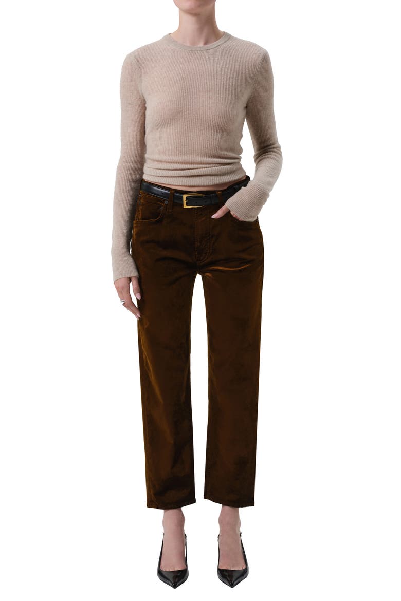 Delfina High Waist Straight Leg Jeans, Alternate, color, GOLDEN DARK BROWN