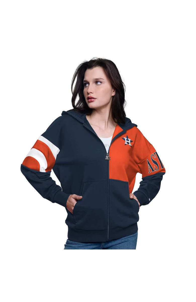 STARTER Women's Starter Navy/Orange Houston Astros Curve Ball Full Zip Hoodie Sweatshirt, Alternate, color, Navy