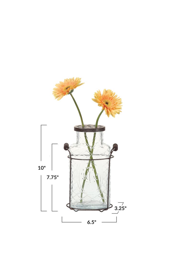 Glass vase in Metal Stand with Metal Frog Lid, Alternate, color, Clear