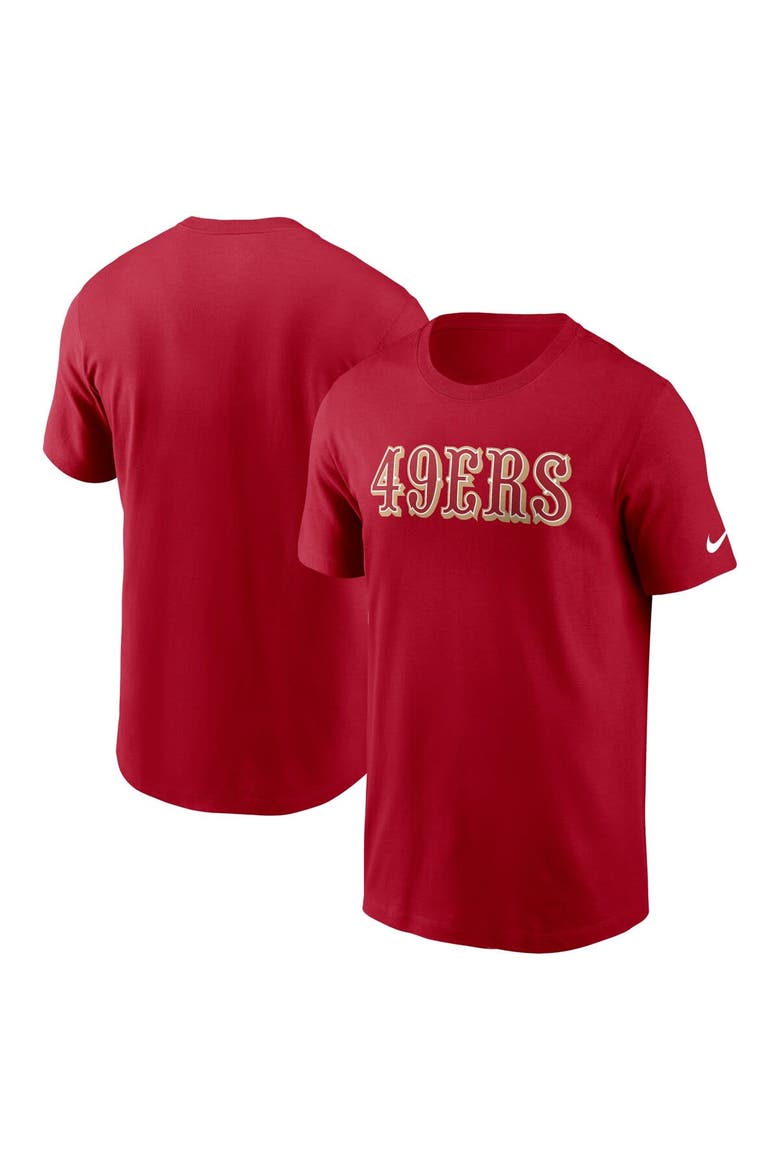 Men's Nike Scarlet San Francisco 49ers Primetime Wordmark Essential T-Shirt, Main, color, Scarlet