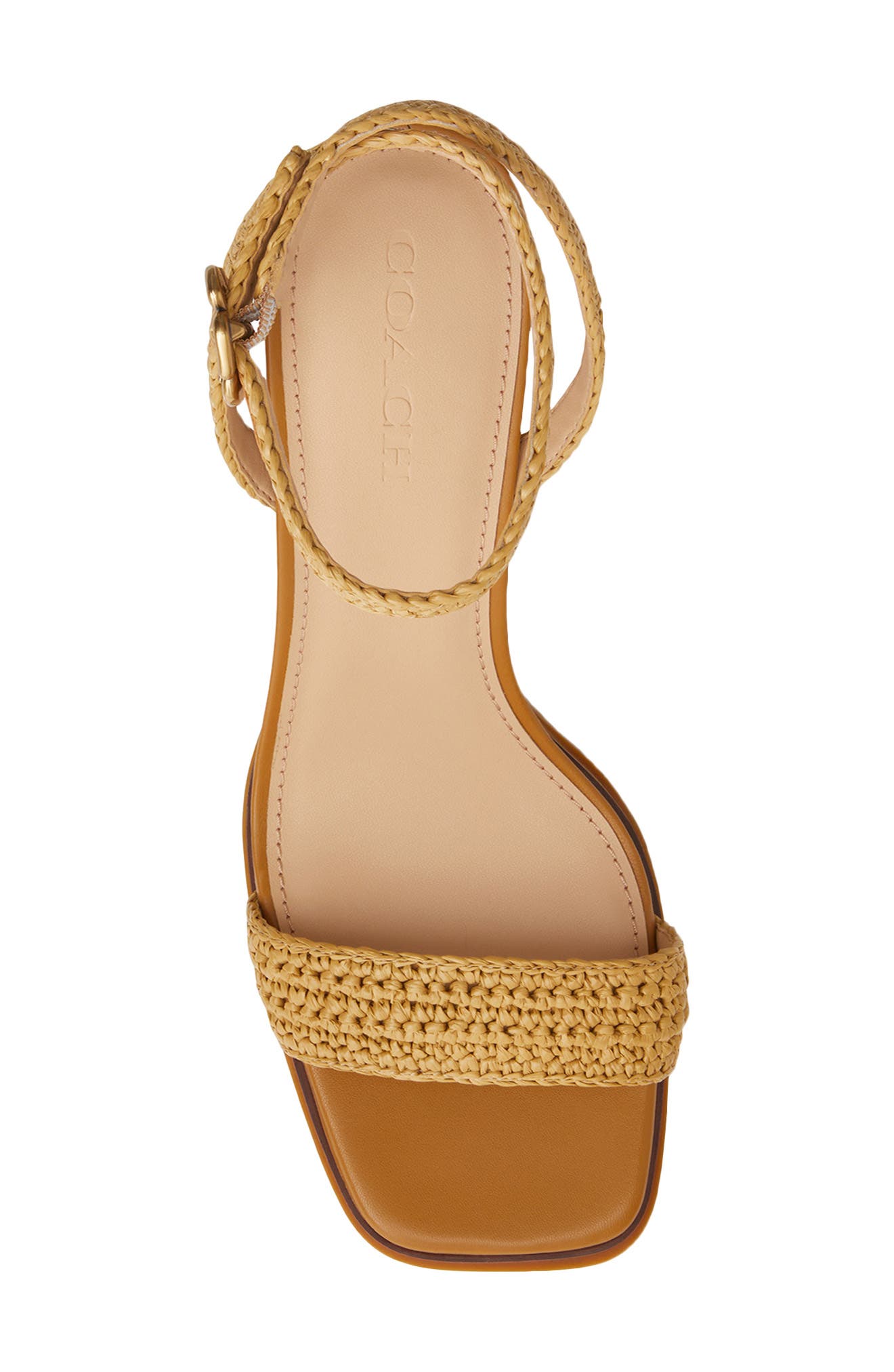 COACH Tea Rose Raffia Platform Ankle Strap Sandal, Alternate, color, Natural