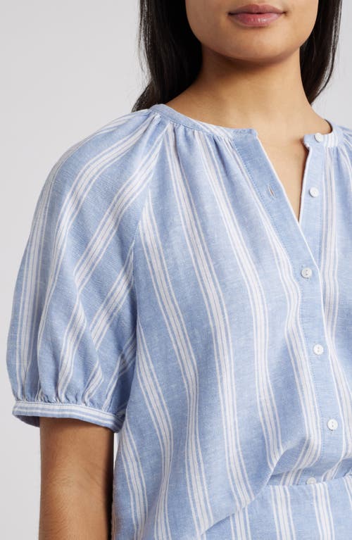 Caslonr Caslon(r) Stripe Linen Blend Puff Sleeve Top In Blue- White Tay Stripe