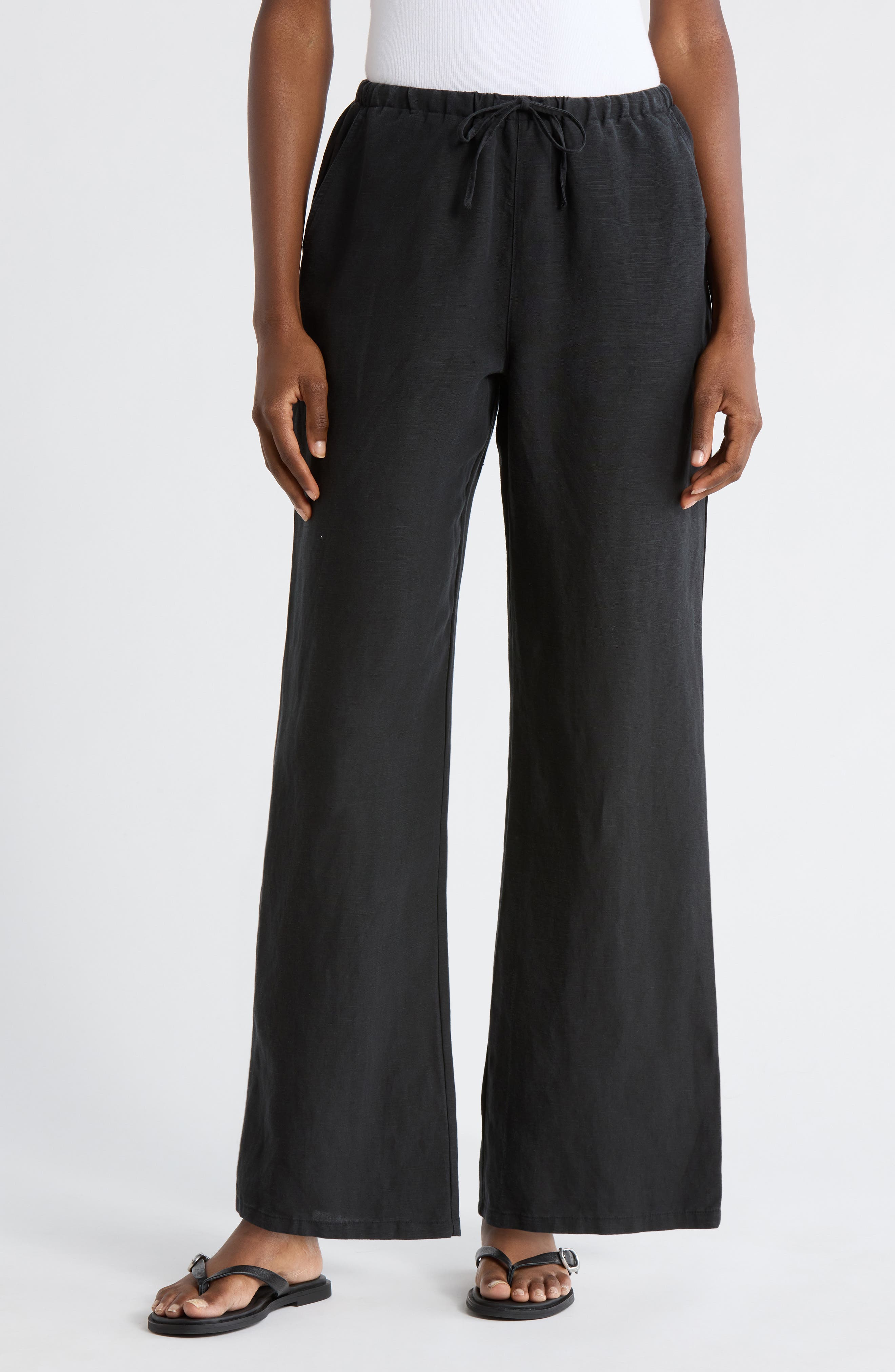 Linen Blend Straight Leg Pants