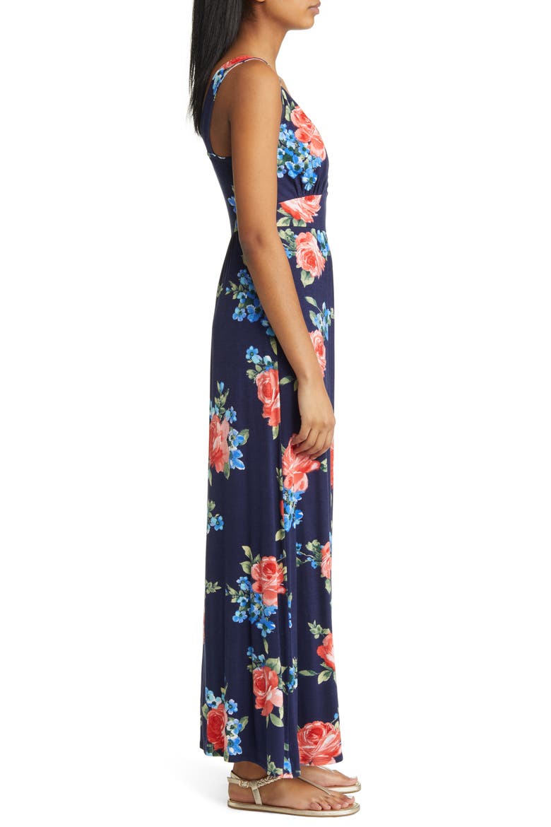 Floral Surplice V-Neck Knit Maxi Dress, Alternate, color, NAVY/ RED