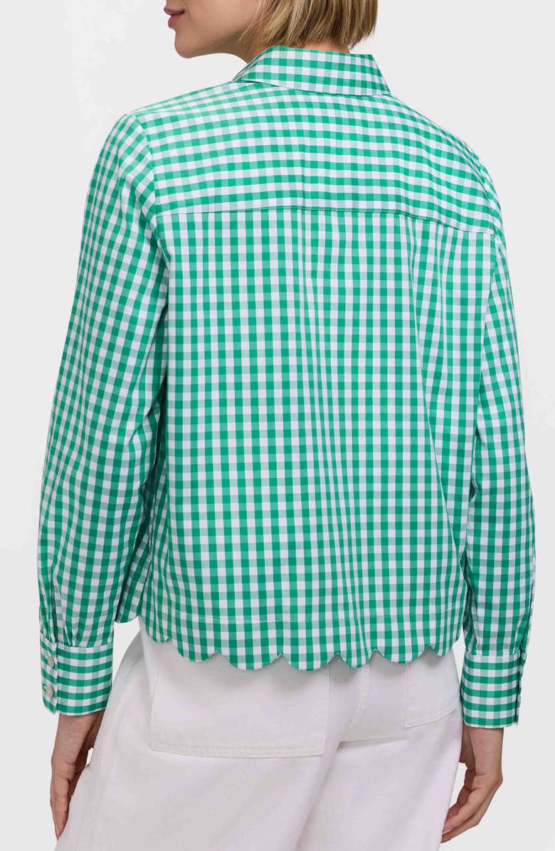 Foxcroft Scarlett Gingham Scallop Hem Button-Up Shirt, Alternate, color, Green/ White