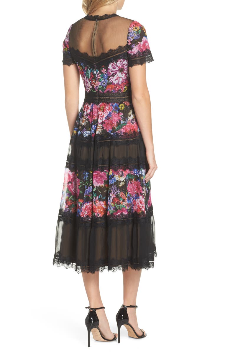 Tadashi Shoji Lace Floral Midi Dress, Alternate, color,