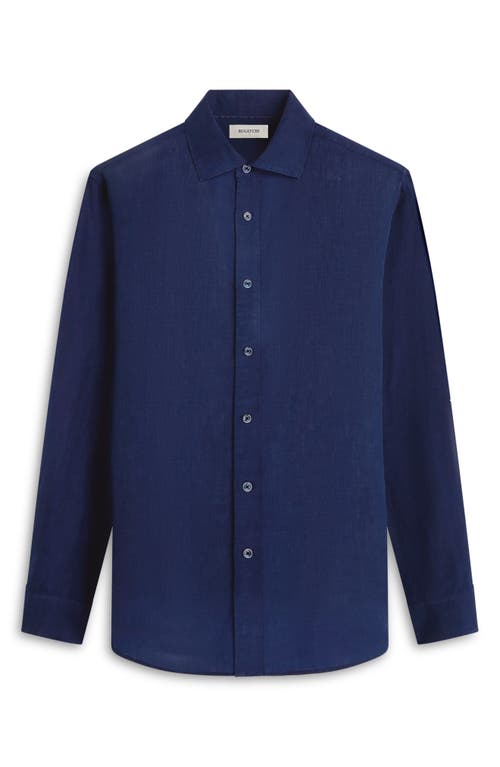 Bugatchi Axel Shaped Fit Linen Button-up Shirt In Navy