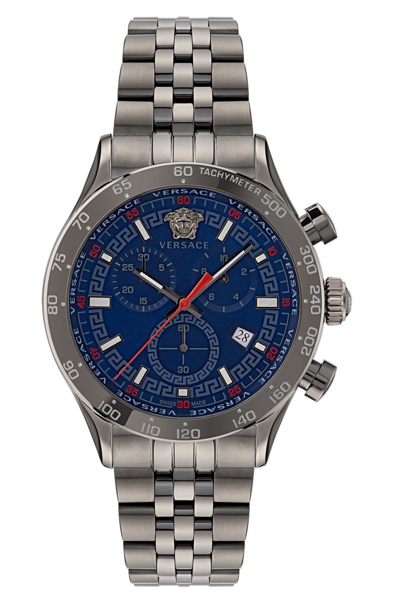 Versace Hellenyium Chronograph Bracelet Watch, 44mm, Main, color, Gun