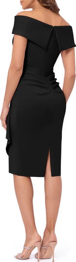 Ruffle Off the Shoulder Scuba Crepe Cocktail Dress