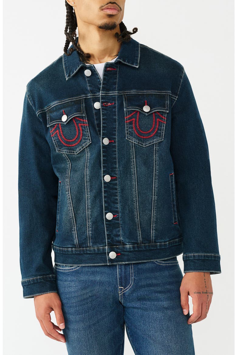 Ladder Stitch Denim Jacket, Main, color, DARK HAWKS EYE