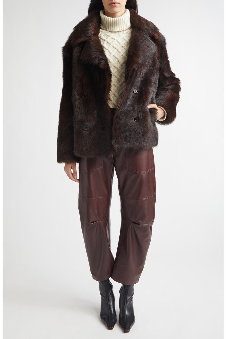 Cleophee Genuine Shearling Coat, Alternate, color, DARK BROWN