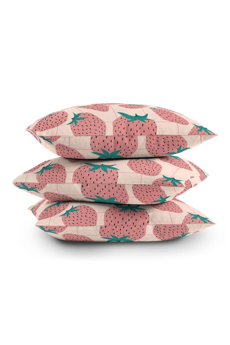 Pink Strawberry Print Throw Pillow, Alternate, color, GREEN/ PINK MULTI