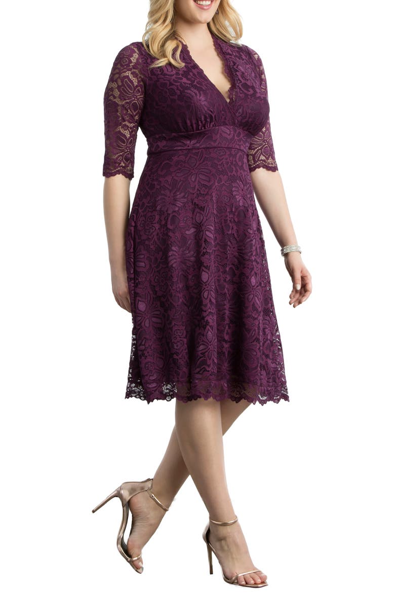 Mademoiselle Lace A-Line Dress, Alternate, color, BERRY BLISS
