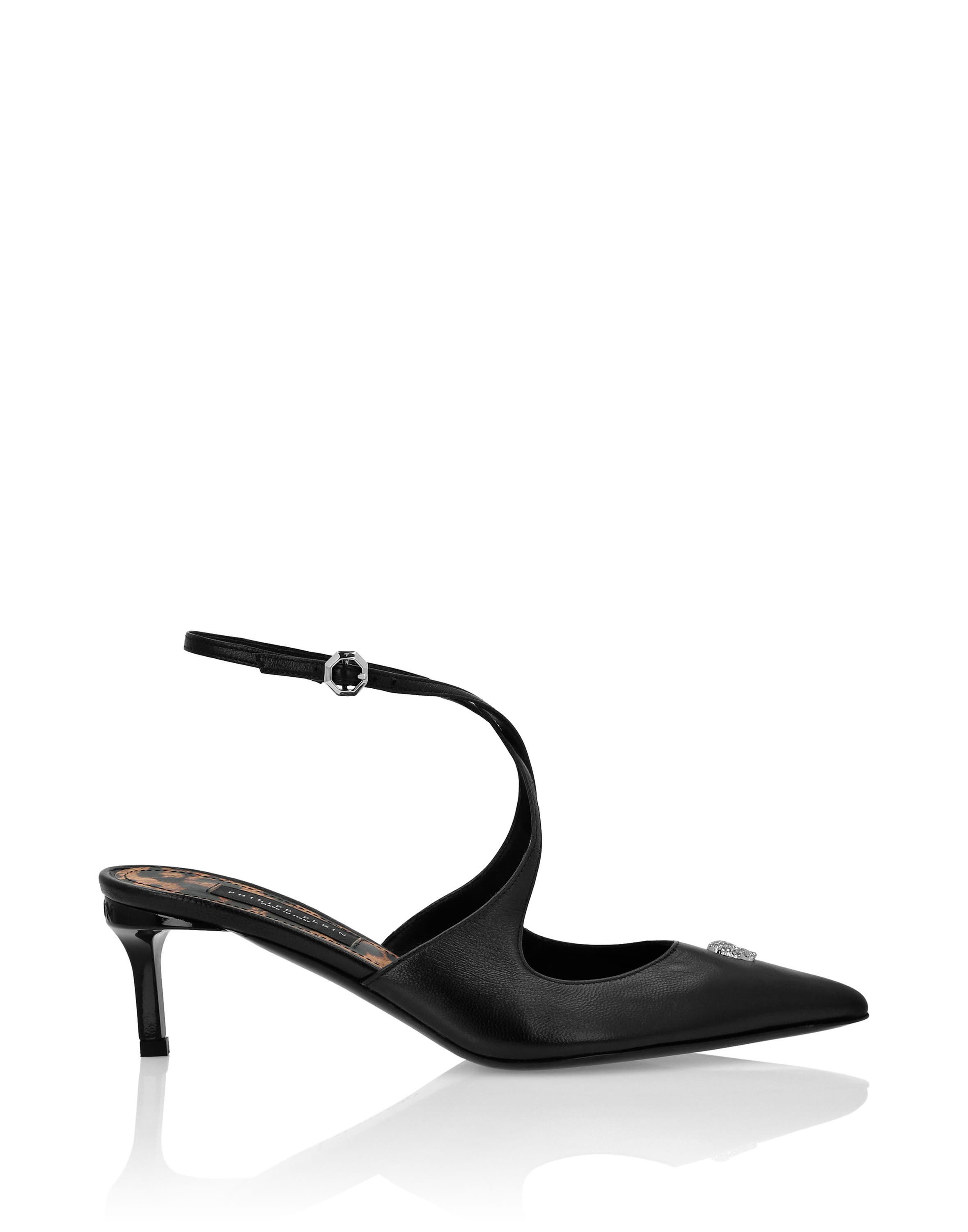 Leather Sandals Low Heels 5 Skull Strass Women, Alternate, color, black