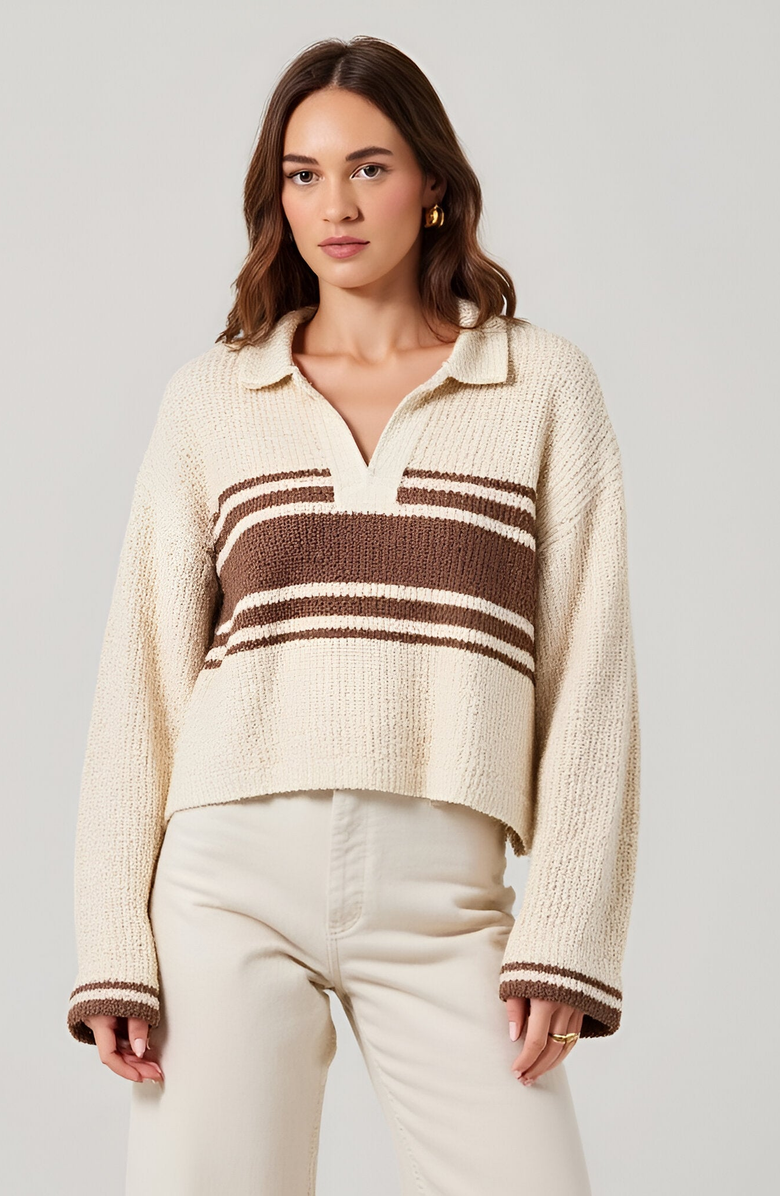 Modenaire Loose Fit Slouchy Cropped Knit Sweater with Solid Patch Front and Back, Main, color, 