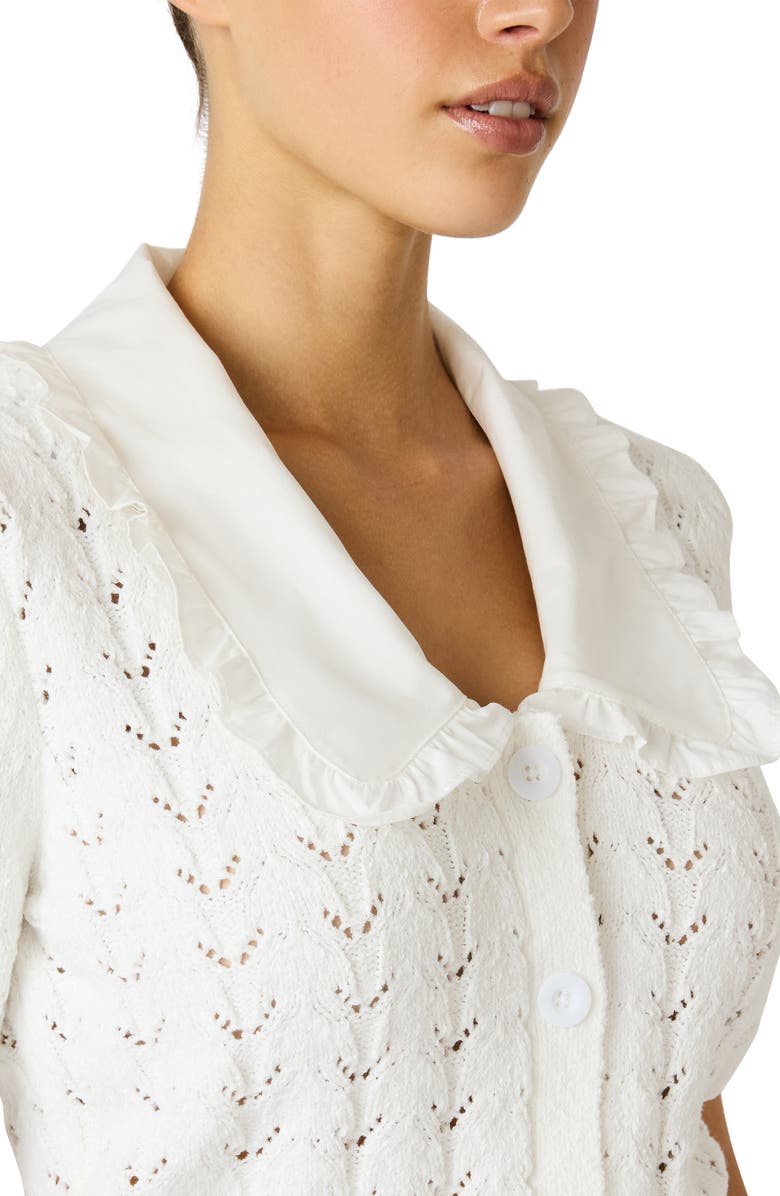 Steve Madden Gemma Ruffle Collar Pointelle Cardigan, Alternate, color, Antique