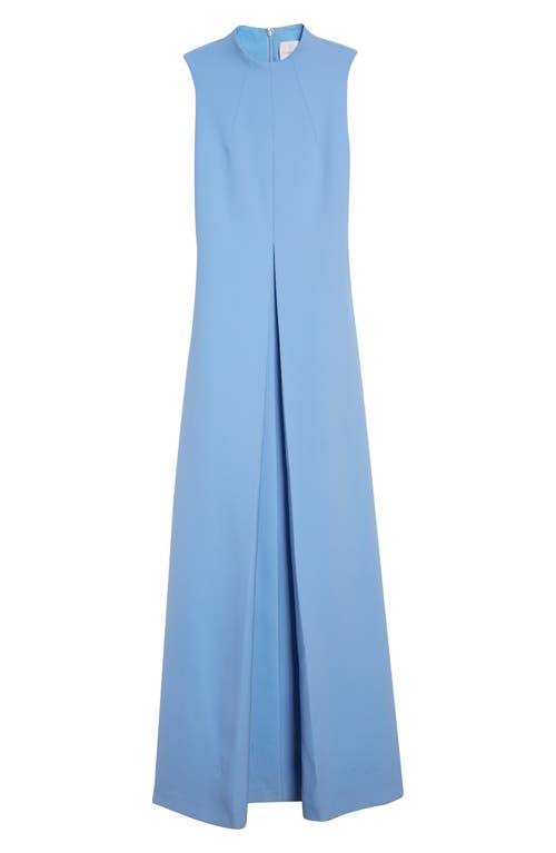 Carolina Herrera Mock Neck Pleated Gown In Blue