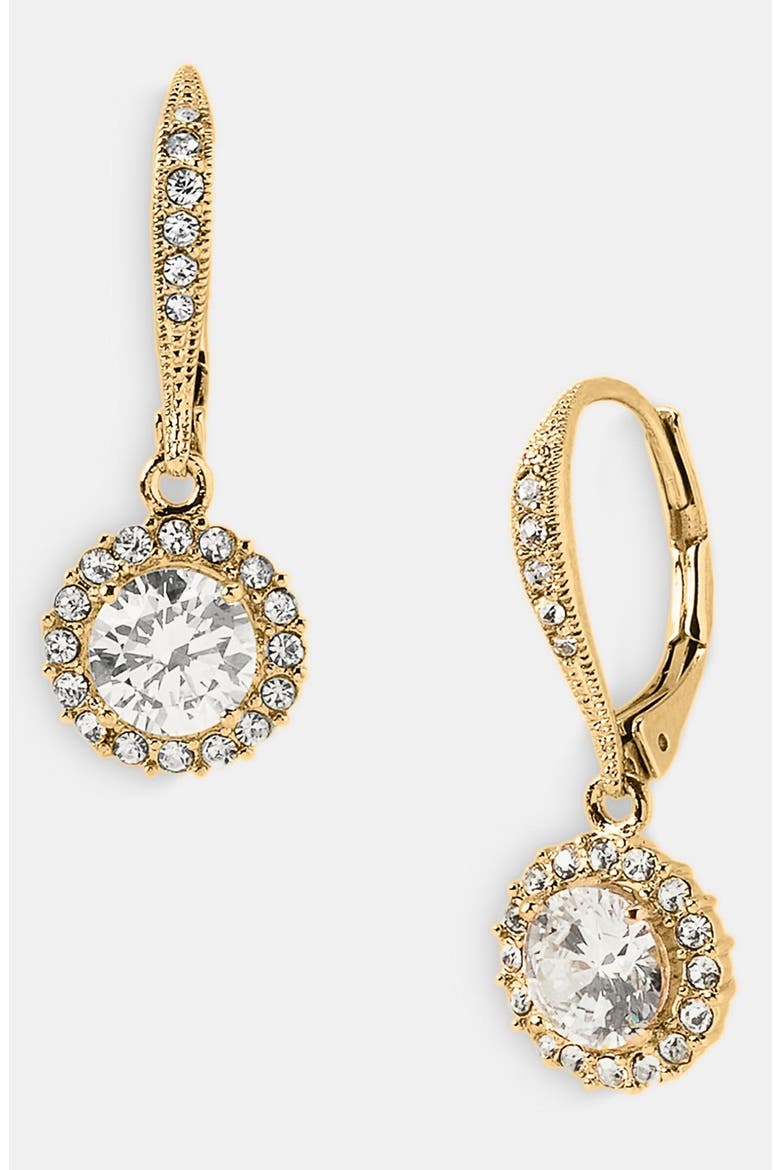 Cubic Zirconia Drop Earrings, Main, color, GOLD/ CLEAR CRYSTAL