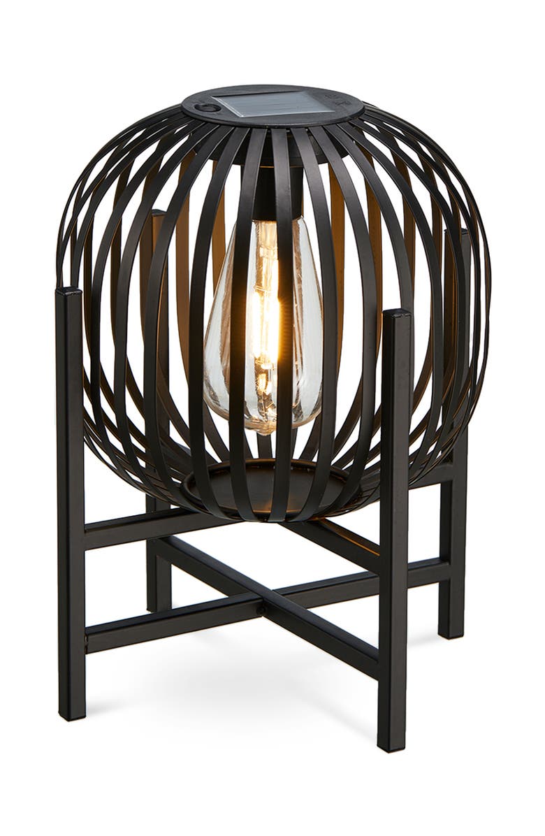 Glitzhome Metal Woven Edison Bulb Solar Powered Outdoor Lantern with Stand, Main, color, Black