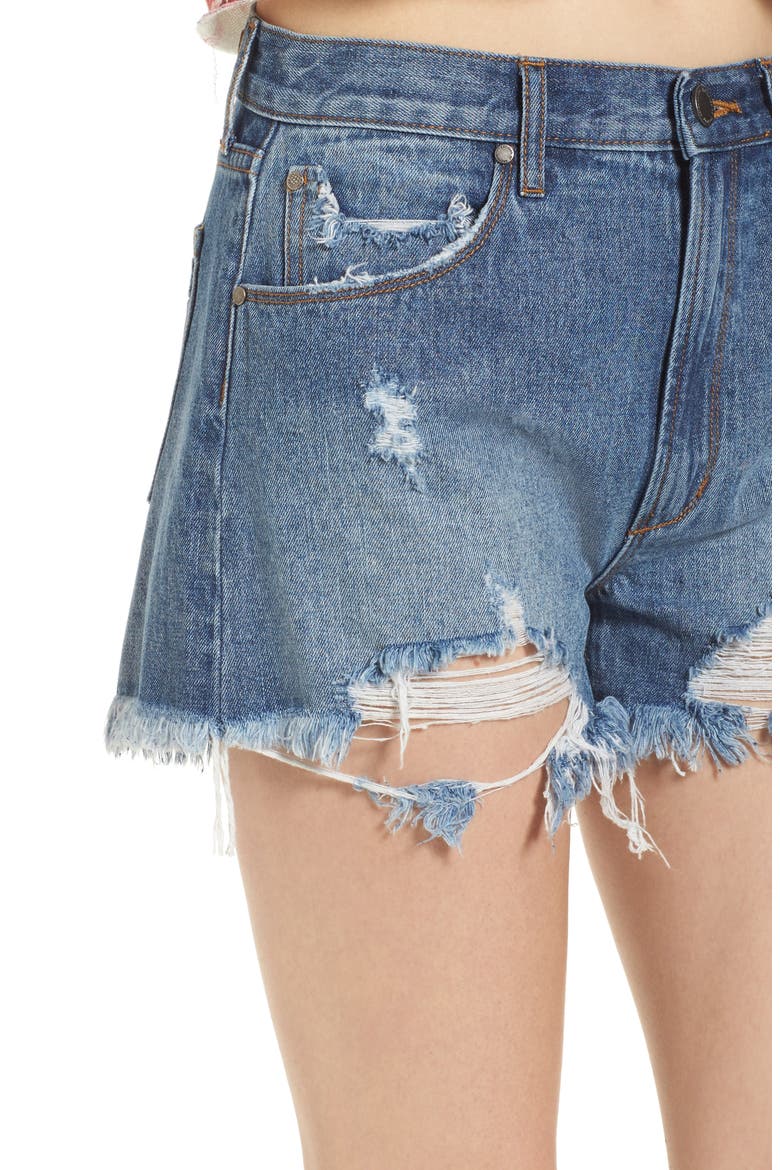 Meredith Destroyed Hem Denim Shorts, Alternate, color, VALENCIA