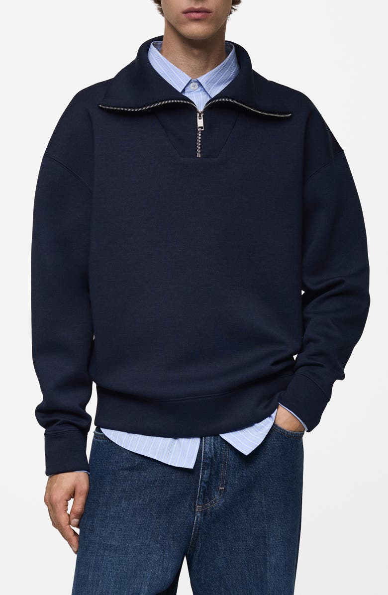 MANGO Relaxed Fit Half Zip Cotton Sweatshirt, Main, color,