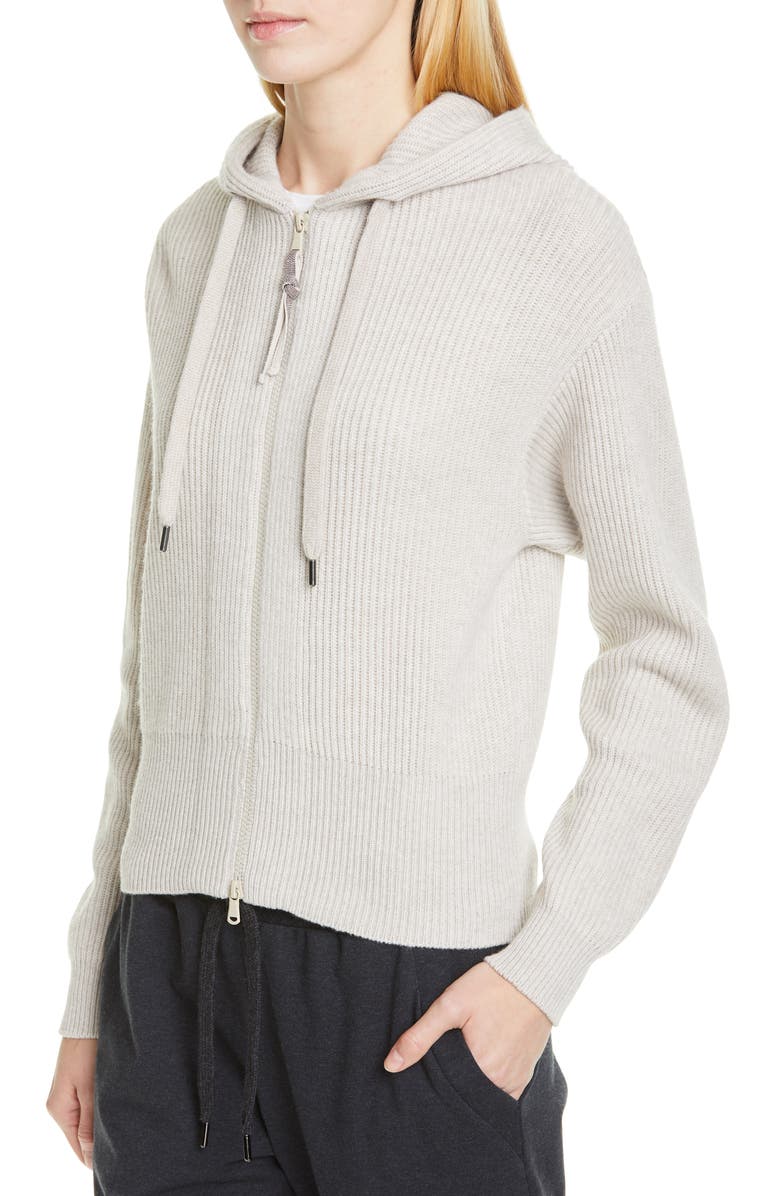 Brunello Cucinelli English Rib Cashmere Hooded Sweater, Alternate, color, 