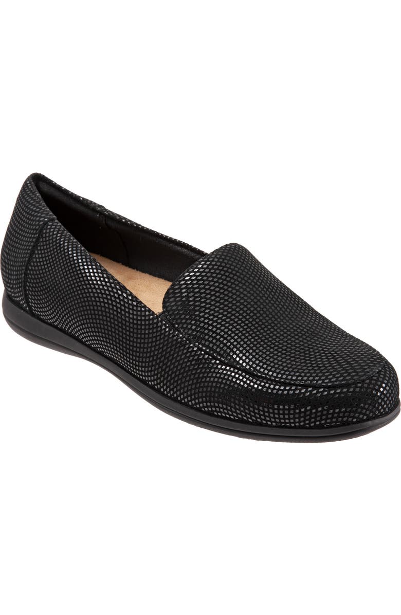 Trotters Deanna Flat, Main, color, Black Mini Dot Leather