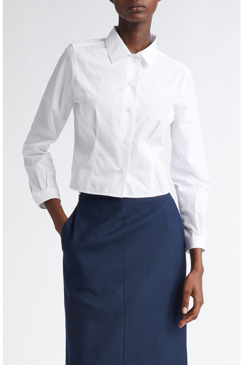 Crop Cotton Button-Up Shirt, Main, color, WHITE
