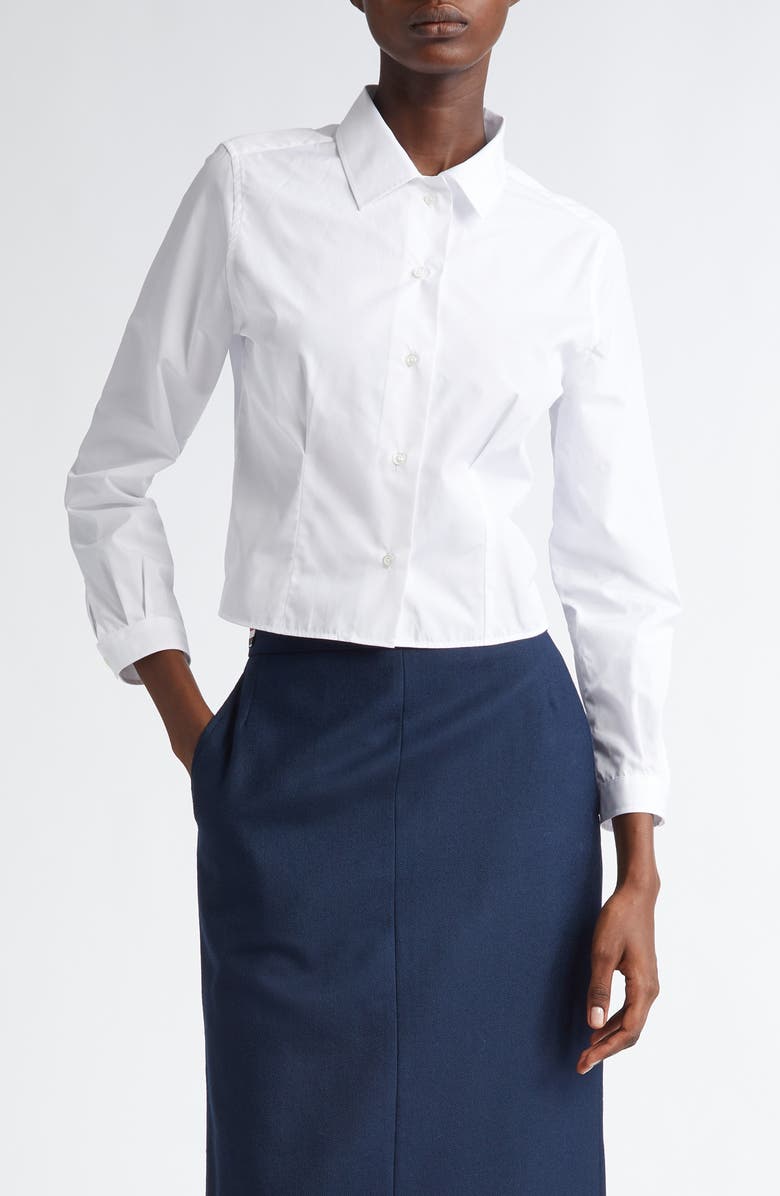 Thom Browne Crop Cotton Button-Up Shirt, Main, color, White