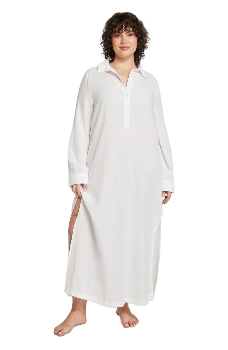 Nudea The Long Sleeve Maxi Shirt, Alternate, color, Cotton White