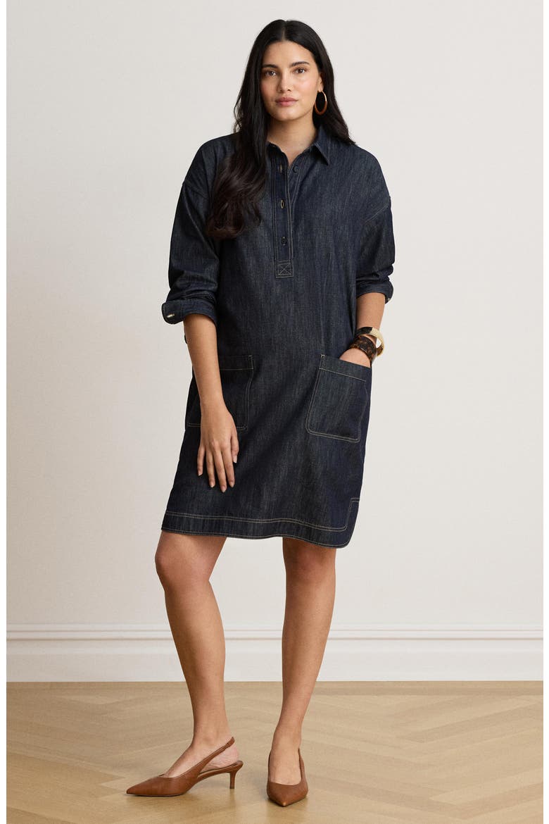 Collared Denim Shirtdress, Alternate, color, BLUE
