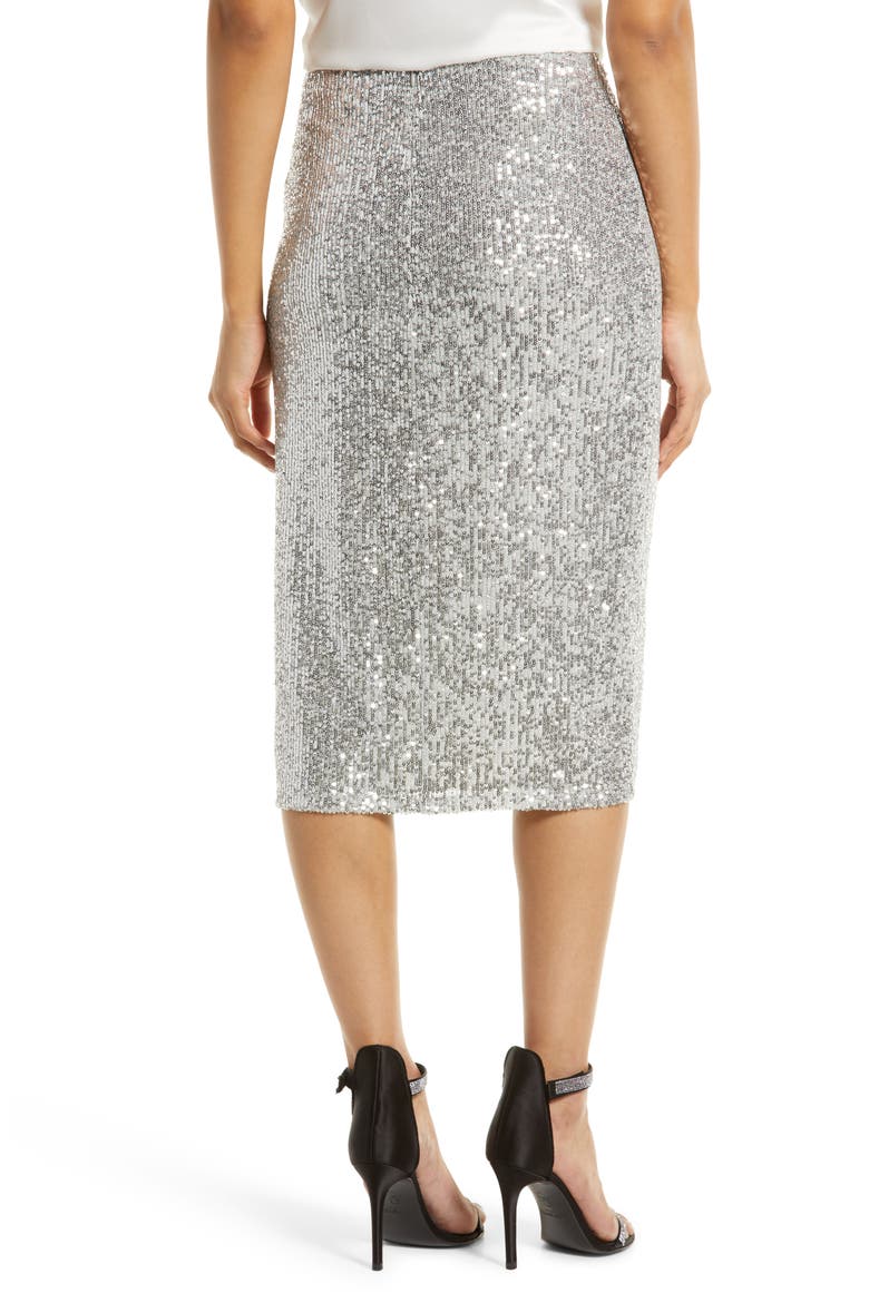 Sequin Side Slit Skirt, Alternate, color, SILVER