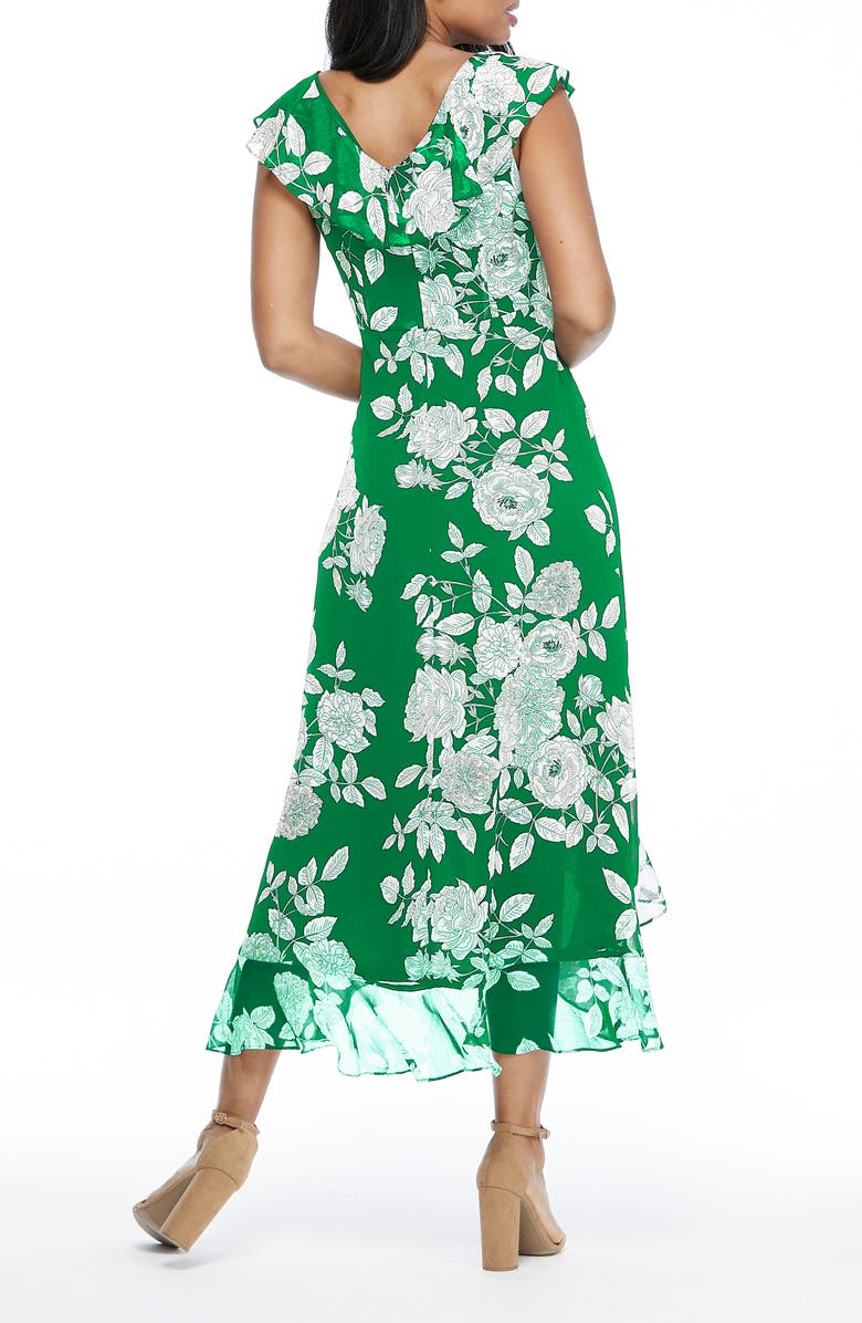 London Times Ruffle Trim High/Low Maxi Dress, Alternate, color,