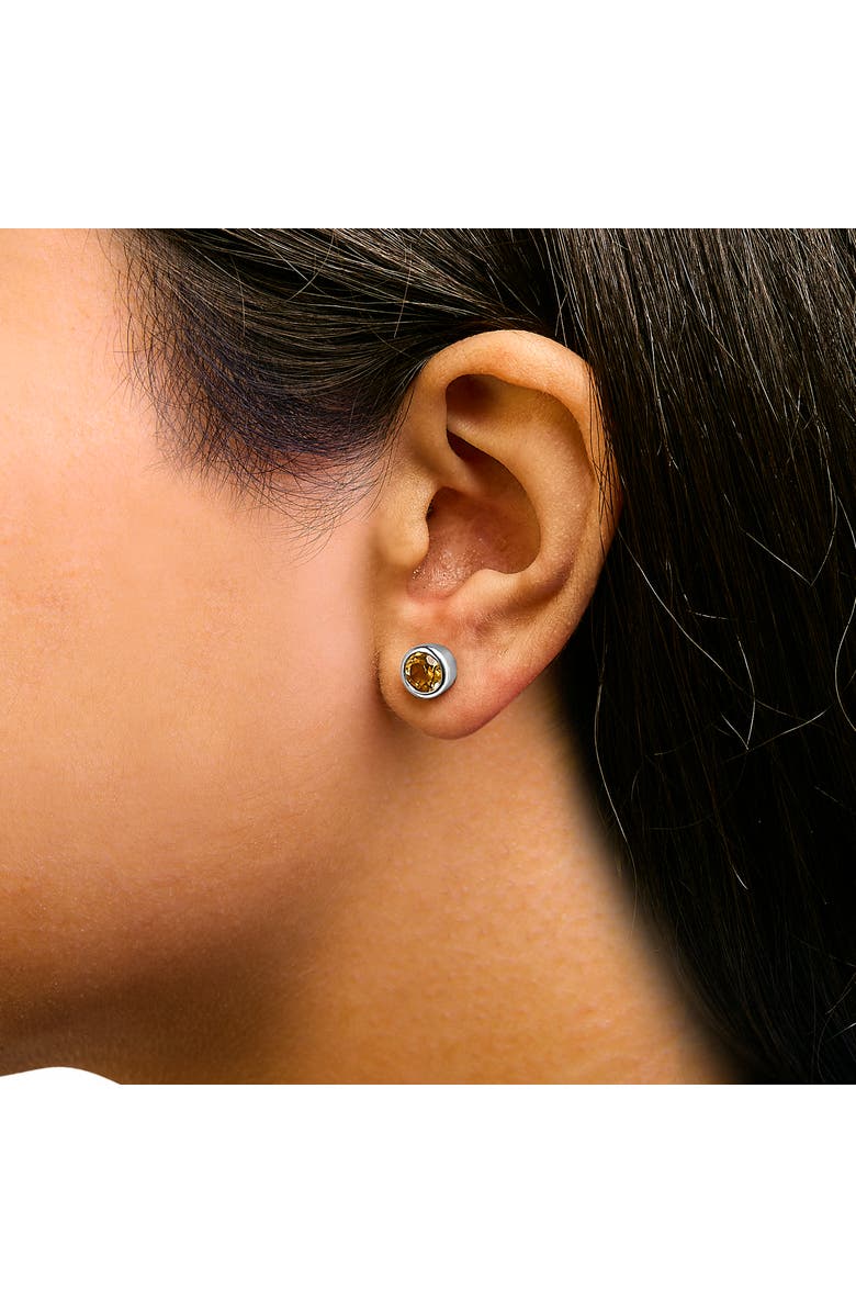 Haus of Brilliance .925 Sterling Silver 6MM Bezel Set Created Gemstone Solitaire Stud Earrings, Alternate, color, Yellow Citrine