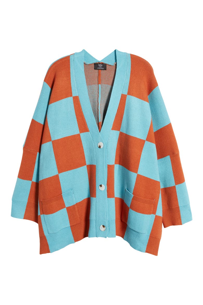 Love You Oversize Cardigan, Alternate, color, BLUE ORANGE CHECKERBOARD